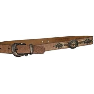 Streets Ahead Floral Embossed Leather Belt with Conch Medallions Size 23"-27"